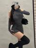 Sommer Sexy High Neck Enges Kleid Oversleeve Plissee Unten Gewickelt Hüfte Kleid Frauen Bodycon