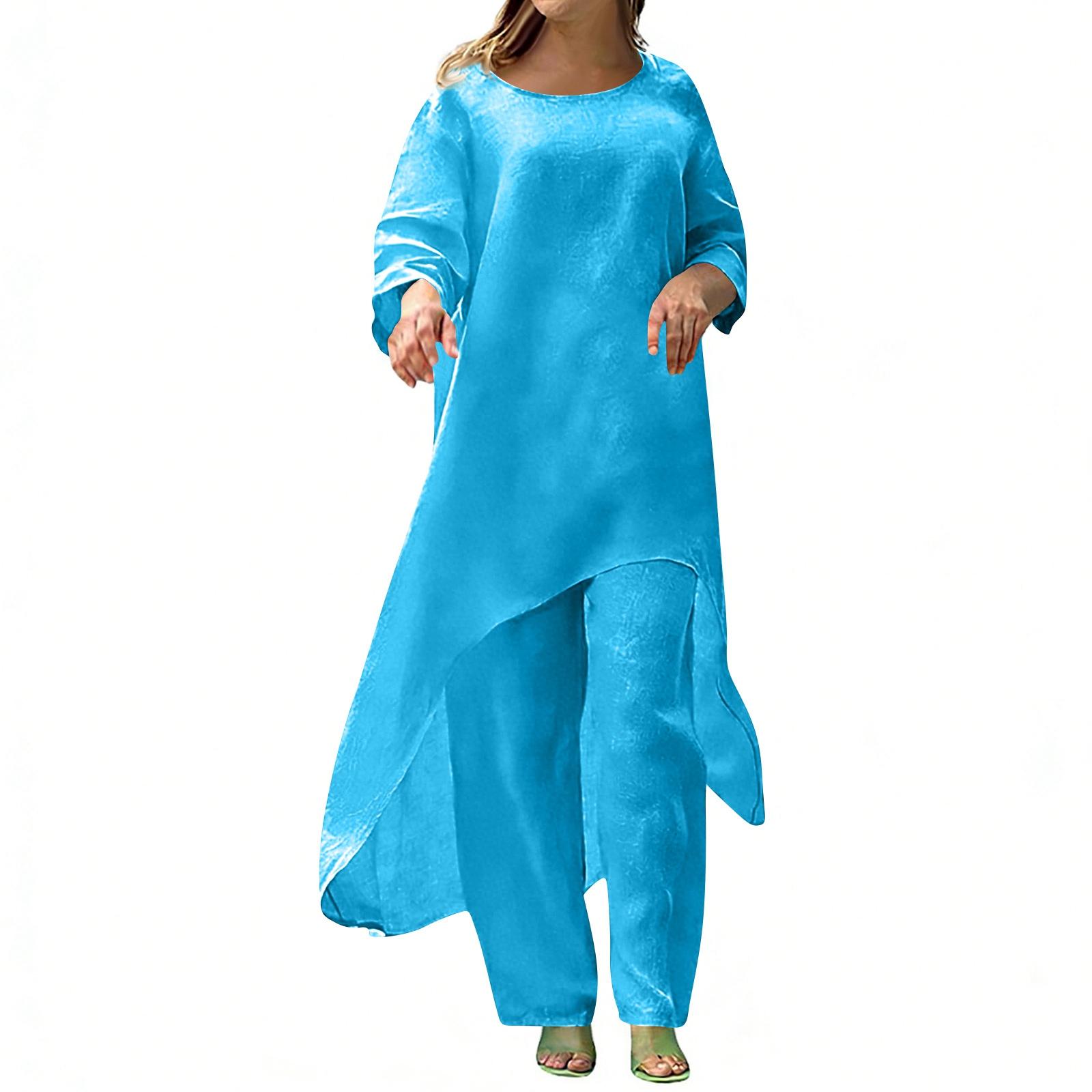 

Женский модный повседневный асимметричный топ с длинным рукавом и брюки-клеш, комплект из двух предметов XXXL синий