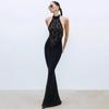 Moda Donna Sexy Halter Halter Senza Maniche Pizzo Patchwork Abito Slim
