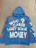 Temu Letter Print Hooded Cardigan Sweater Men's Trendy Brand Loose Color Pattern Couple Coat