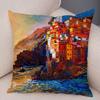 Federa Cuscino Stile Pittura ad Olio Paesaggio Colorato Barca Cavallo Stampa Floreale Lino Morbido Soggiorno Camera da Letto Casa Federa