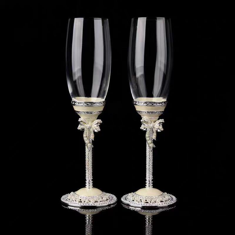 Luxury Bowknot High Footed Wine Glass Enamel Red Wine Cups Handcrafted Goblet for Wedding Champagne Glass Sets Anniversary Gifts