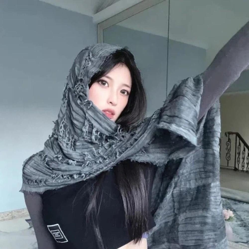 Pleated Y2K Harajuku Scarf Casual Women Pashmina Shawl Fashion Y2K Gothic Headscarf Men Women