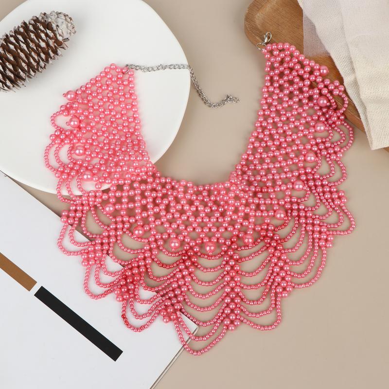 Imitation Perlen Falscher Kragen Halskette Hohl Design Imitation Perlen Latz Halskette Mehrschichtig Abnehmbarer Kragen Kleid Zubehör