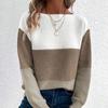 Women Spring Autumn Sweaters O-neck Stripe Knitted Fashion Long Sleeve Casual Color Collision Short Tops Korean Style Top