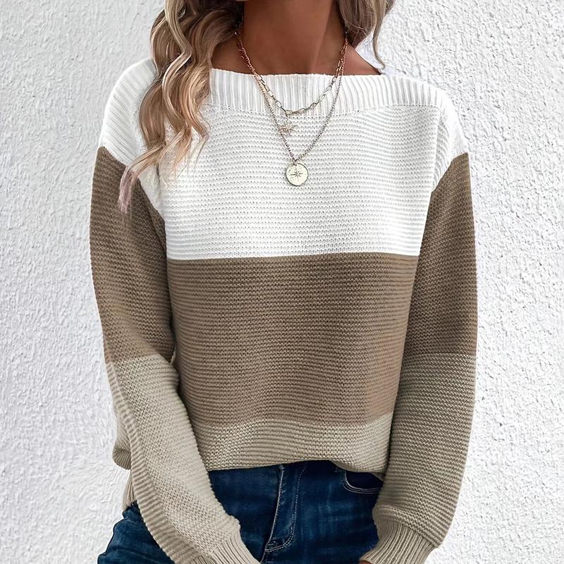 Women Spring Autumn Sweaters O-neck Stripe Knitted Fashion Long Sleeve Casual Color Collision Short Tops Korean Style Top