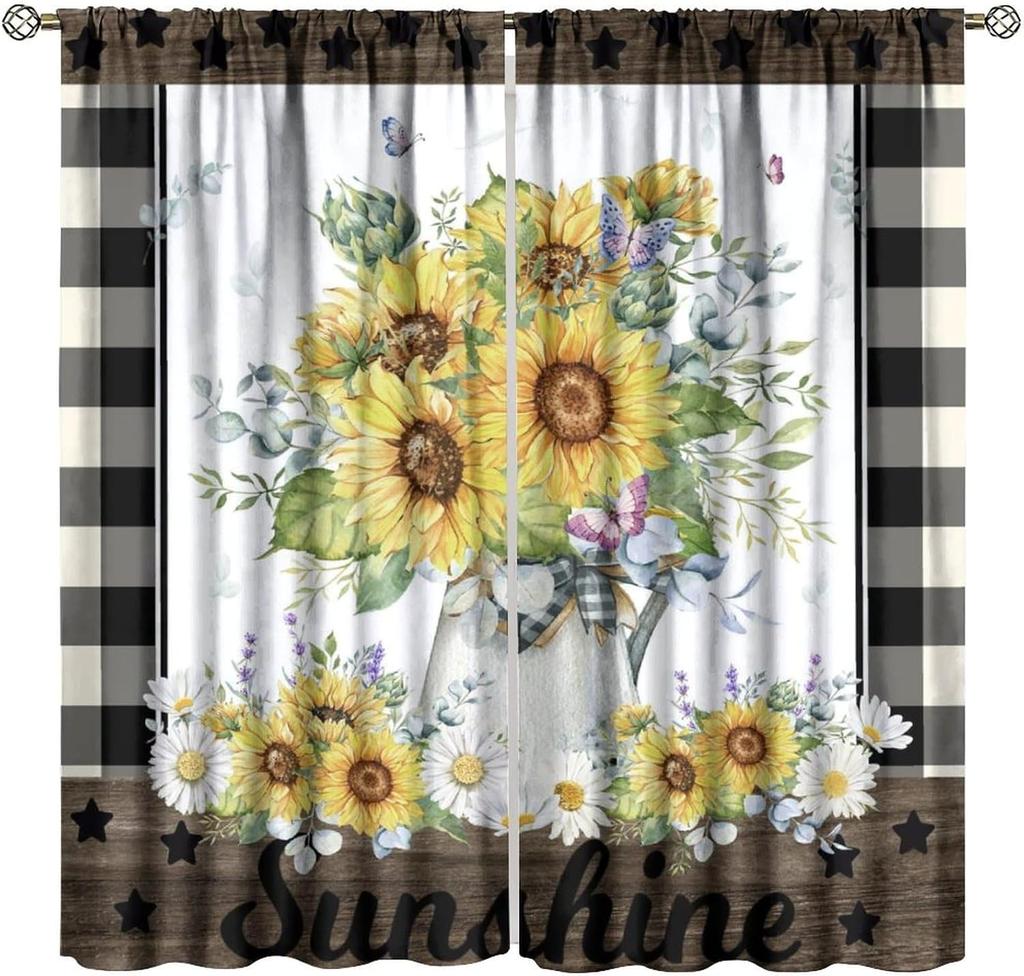 Verdunkelnde Sonnenblumen-Vorhänge Lustiger Gelber Ton Geometrie Wabenmuster Floral Nahtloses Muster Fensterdekorationen Vorhang Modern Polyester Mit Stange