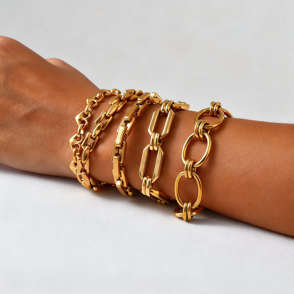 Minimalist Stainless Steel Chunky Chain Bracelet, Gold Color Stackable Thick Chain Bracelet, Waterproof Party Jewelry for Women