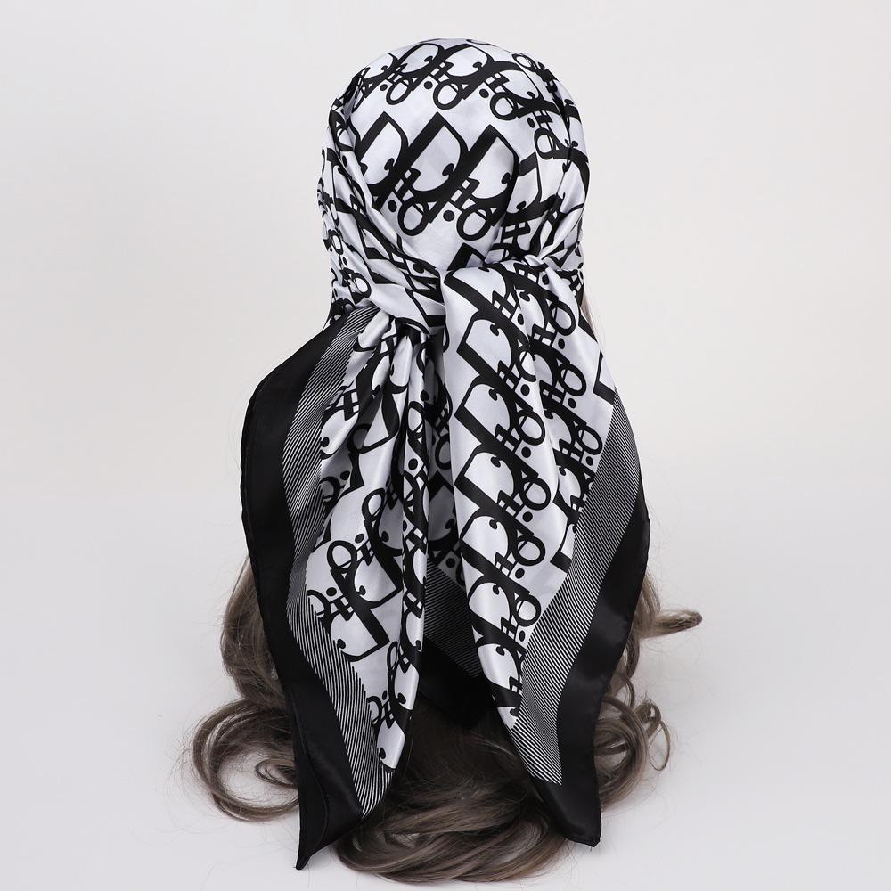 90x90CM Imitation Silk Square Scarf – Women's Striped Color Block Shawl, European & American Style