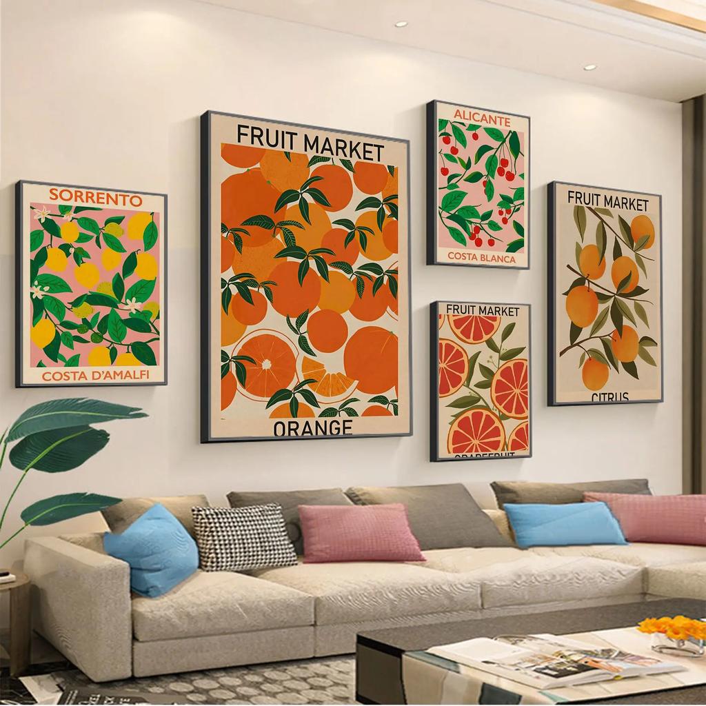 Cherry Lemon Orange Fruit Market, HD Canvas Print Wall Art Poster, Suitable for Home, Store, Restaurant ation Painting