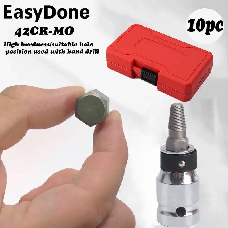 With Storage Case 10-Pack Hexagonal Head Bolt Remover, Multi-Spline Screw Extractor Set Chrome Moly Alloy Steel
