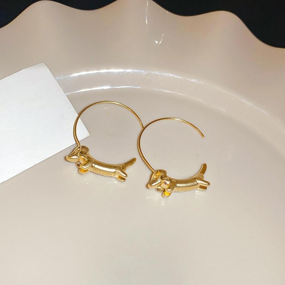 Unique Sausage Dog Earrings Circular Women's Ear Jewelry Fashion Dachshund Hoop Earrings  Gift