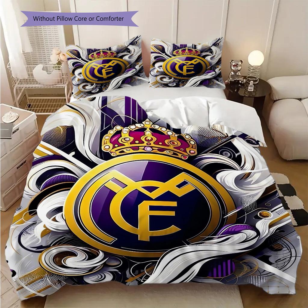Real Madrid CF Vzorované povlečení Sada prošívaných dek s povlakem na polštář Domácí dekorace Narozeninový dárek (1 * povlak na přikrývku + 2 * povlak na polštář, bez výplně)
