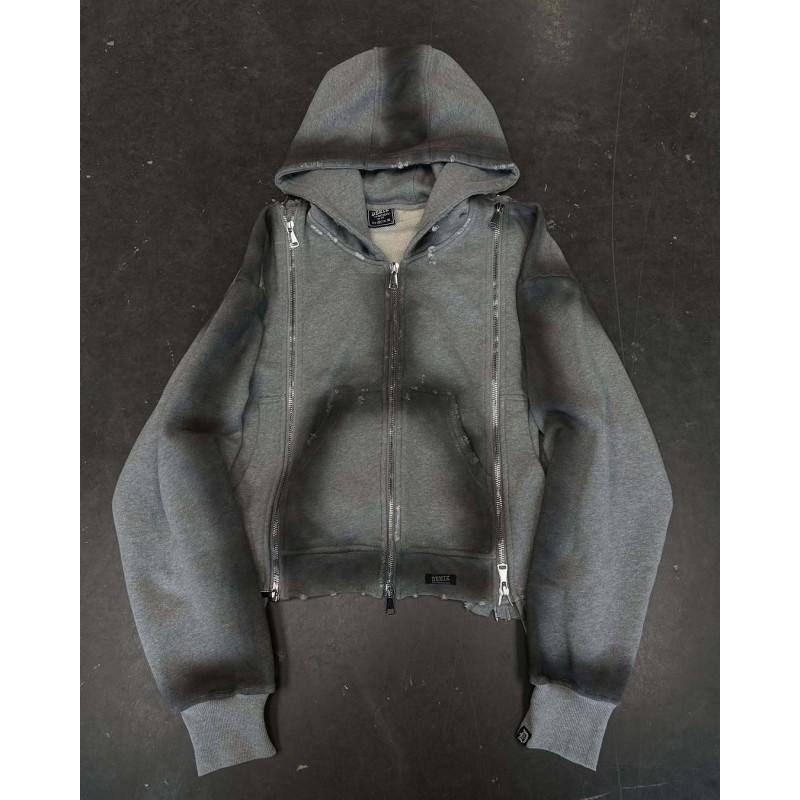 Gothic Streetwear Hooded Zip-Up Sweater Loose Fit Womens Dark Aesthetic Pullover With Embroidery