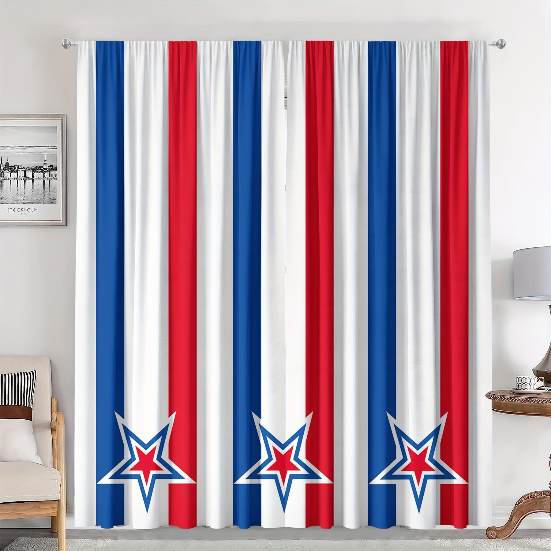 Red White Blue Striped Curtains Set of 2 Eyelet Polyester Light Filtering for Living Room Bedroom Decor 60×150