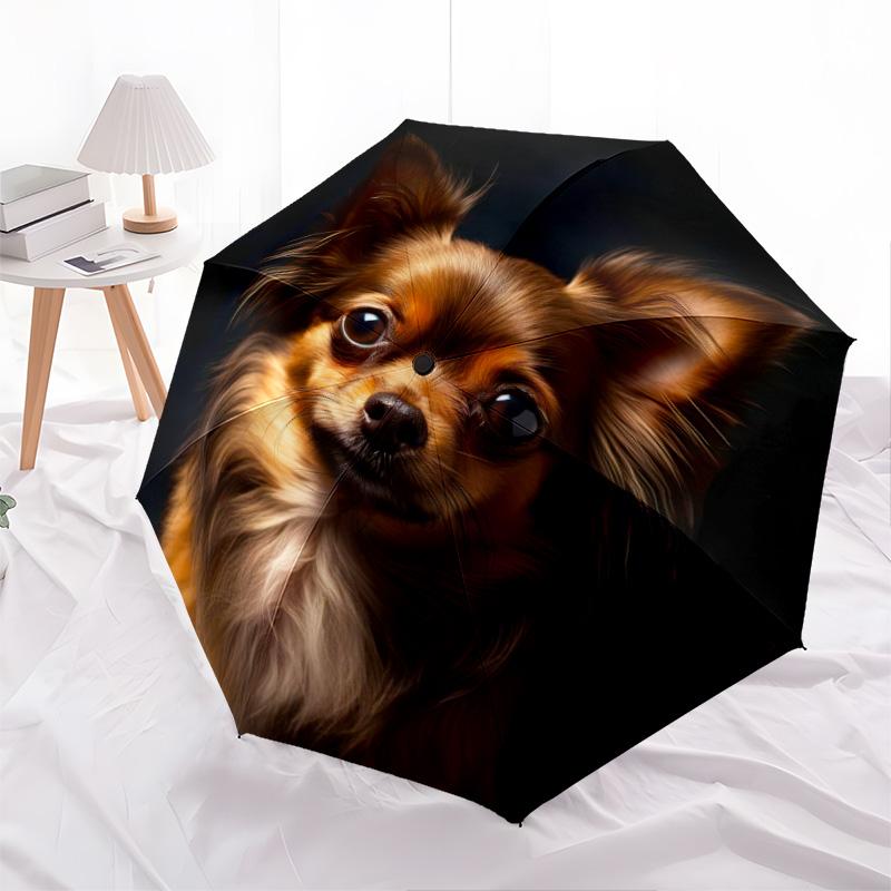 1pc Dog Lover Cute Pet Chihuahua VIP Border Collie Dog Umbrella Portable Folding Umbrella Iron Frame Hole Bone Structure Outdoor Home Umbrella H2