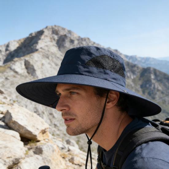 Bucket Hat Breathable Mesh Fabric Wide Brim Adjustable Fit UV Protection Hat Outdoor Activities Foldable Sun
