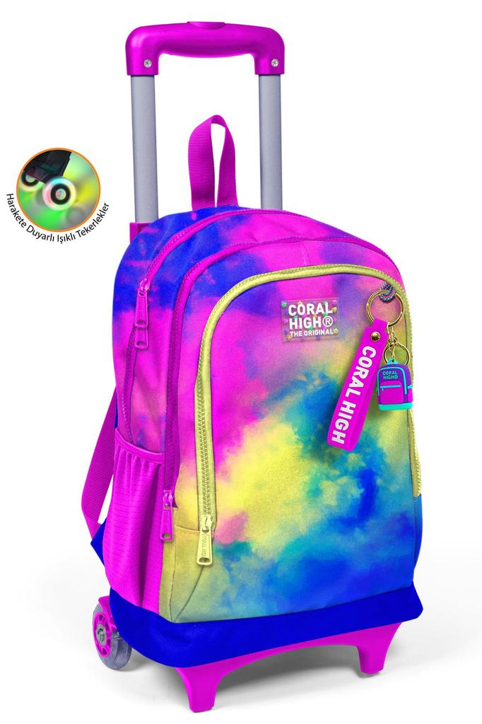 Tříkomorový školní batoh na kolečkách s barevným batikovaným vzorem pro děti Coral High Kids 23957