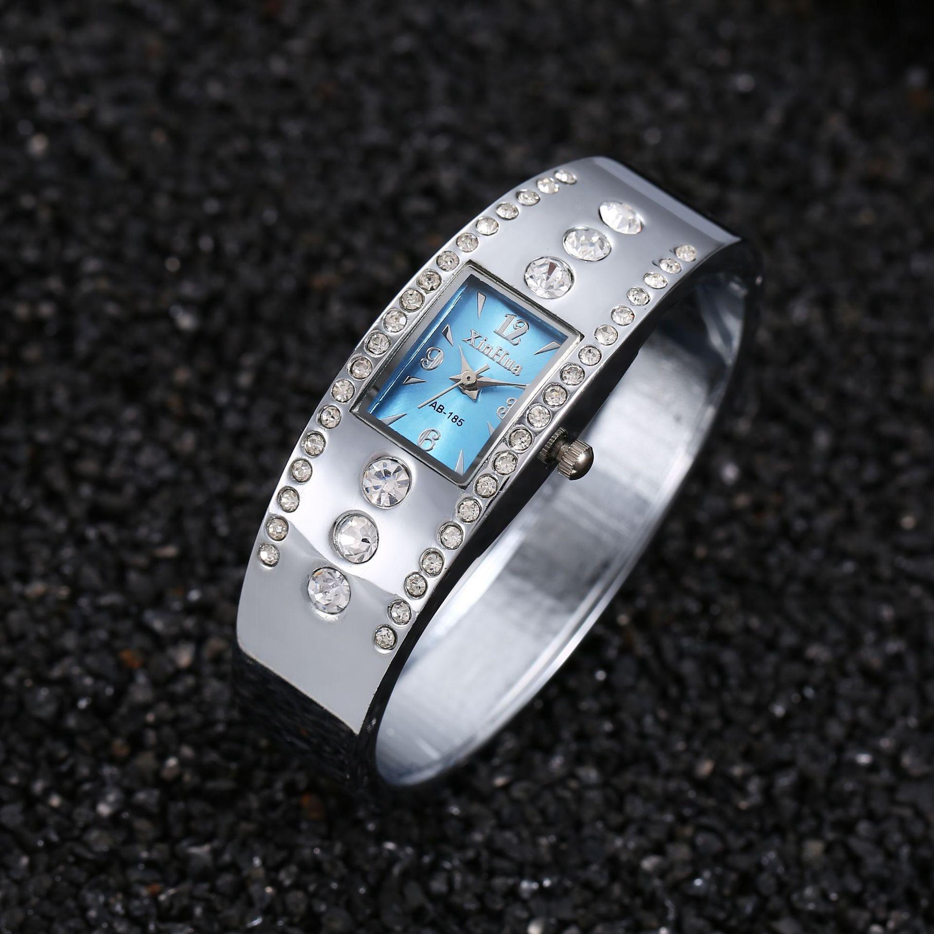 

XINHUA Модные часы Женские из нержавеющей стали Браслет-манжета Стразы Роскошные Вечернее платье Женские часы синий