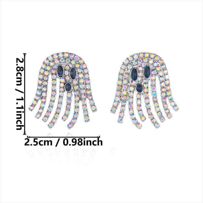 2Pcs Cute Halloween Ghost Stud Earrings Ab Crystal Encrusted Crystal Sparkling Quality Jewelry Gift For Women Girls Fashion