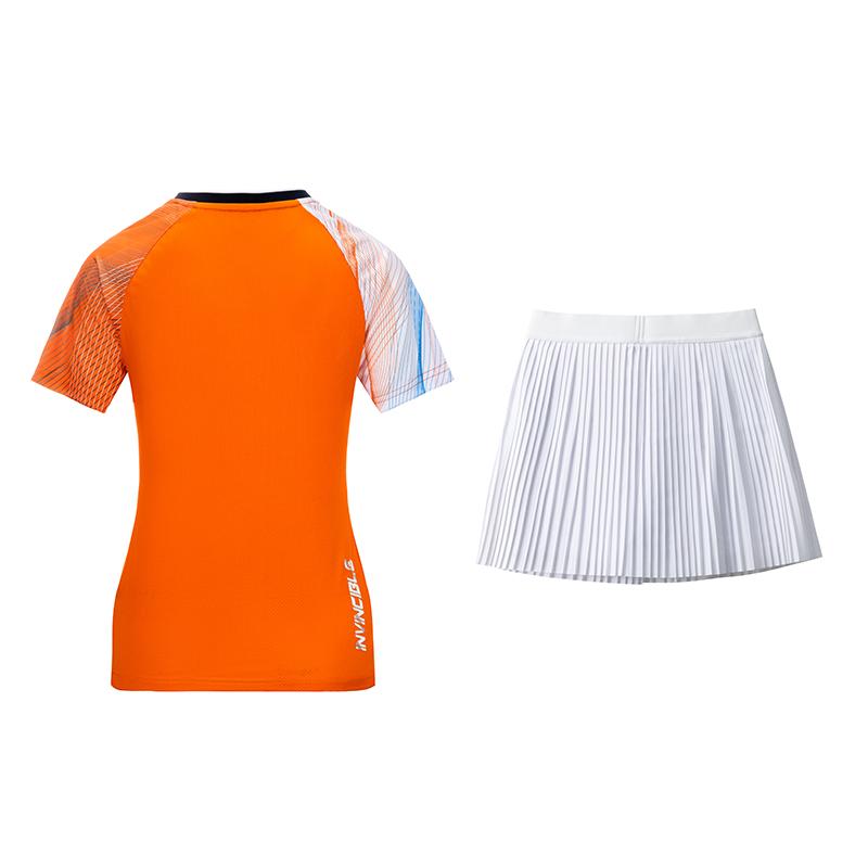 Mizuno Round Neck Printed Short Sleeve T-Shirt Solid Color Pleated Skirt Set Women Sets Orange White 72CG45P151