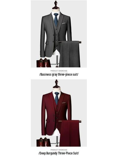 Men's Business Casual Red Three-Piece Suit Set 2024 - QT3002-533