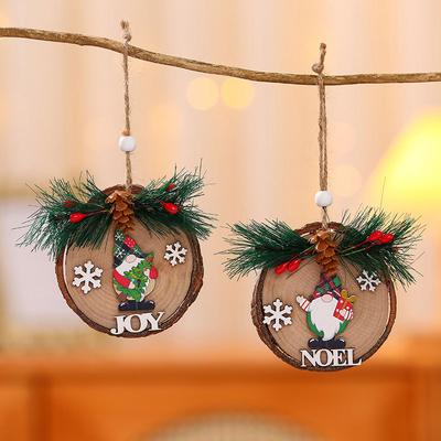 Pine Needle Round Wood Label Pendant Faceless Old Man Wooden Christmas Tree Pendant Christmas Decoration Supplies Wooden Label Pendant