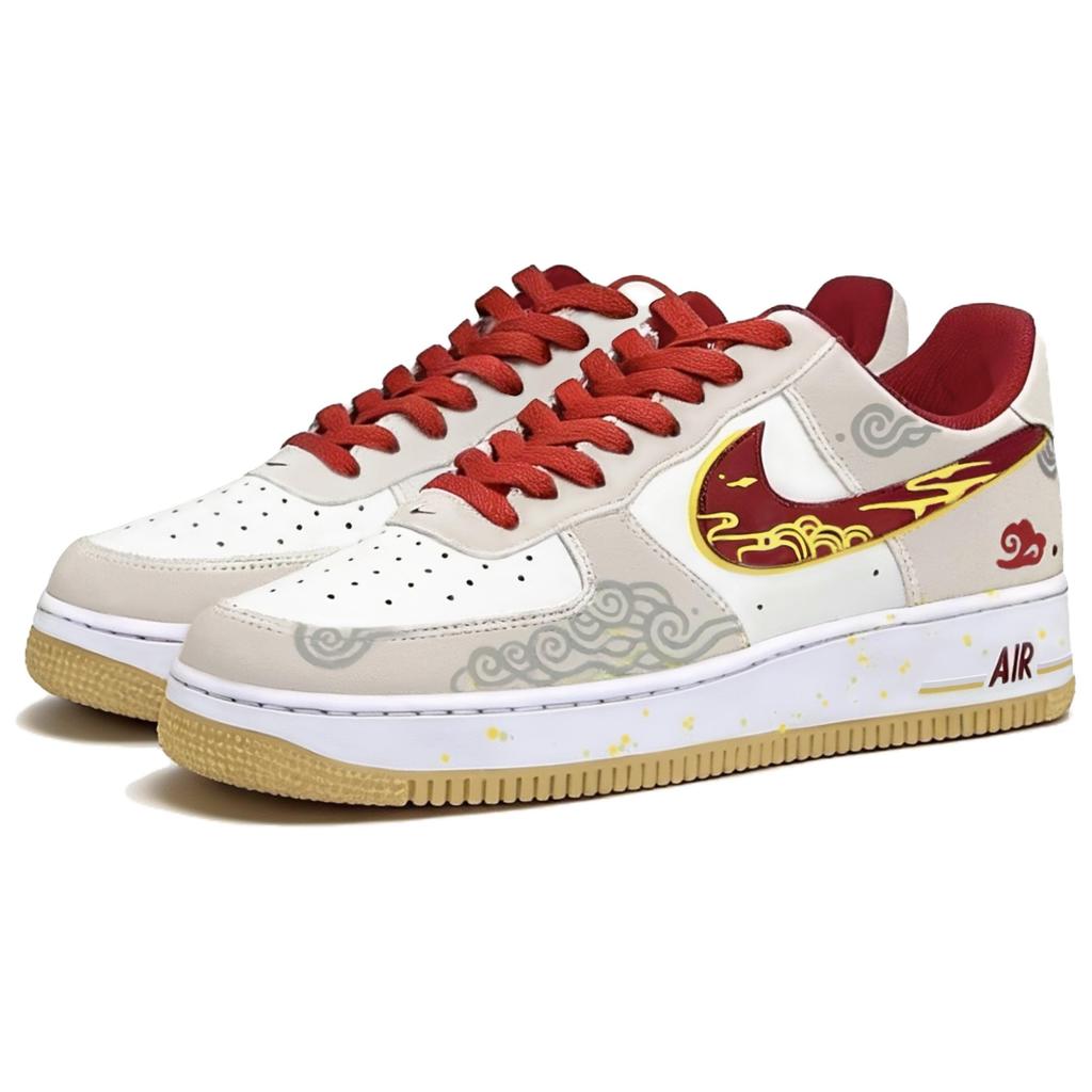Nike Air Force 1 Red Gold Auspicious Clouds, Year Of The Horse CNY Abrasion Resistant Low Top Skateboard Shoes Unisex IB6388-101(Team1794-)