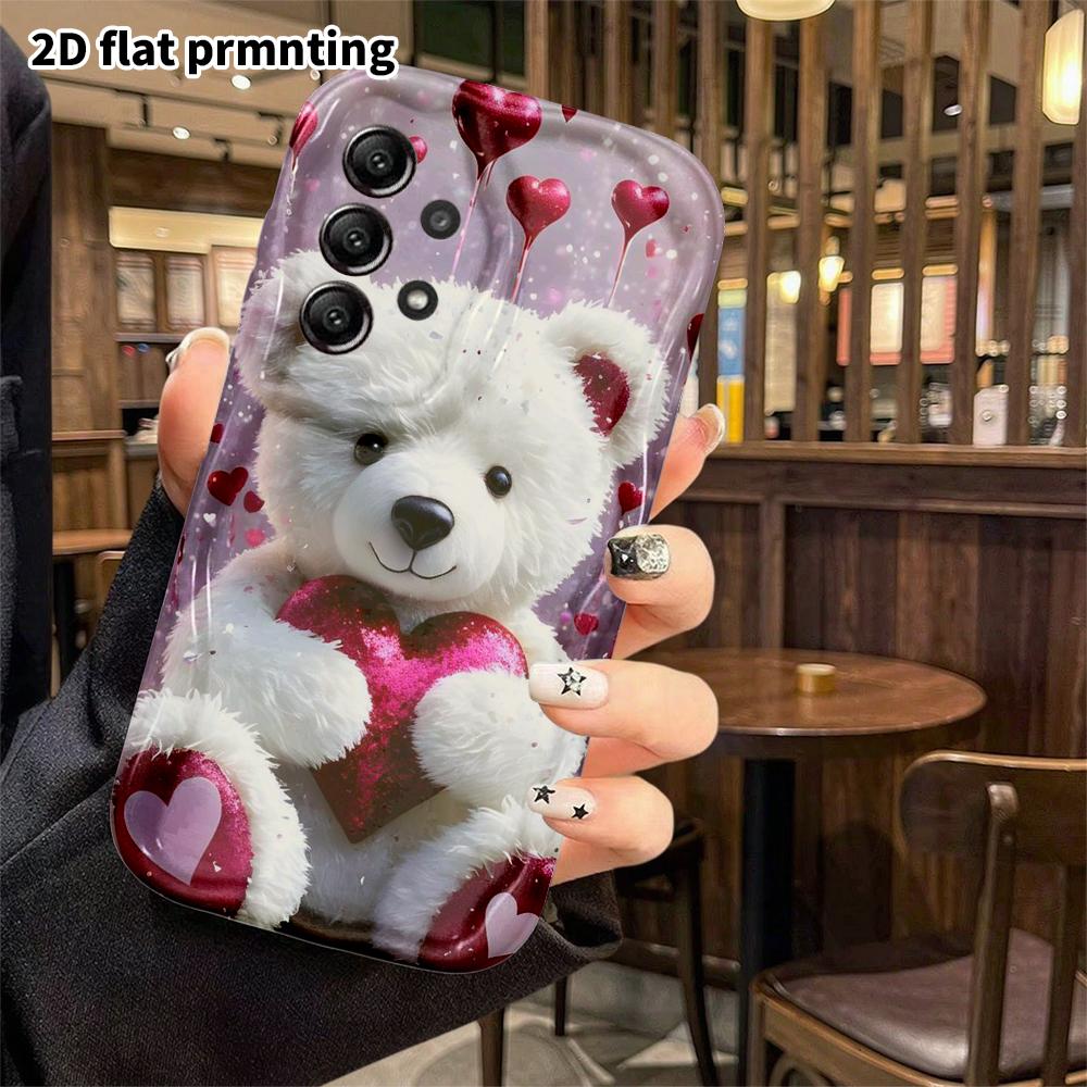 Phone Case: 2D flat, suitable for Samsung Galaxy A34 A35 M05 M06 S20 S22 S21 FE Plus 5G protective cases, white teddy bear with heart, perfect Christm