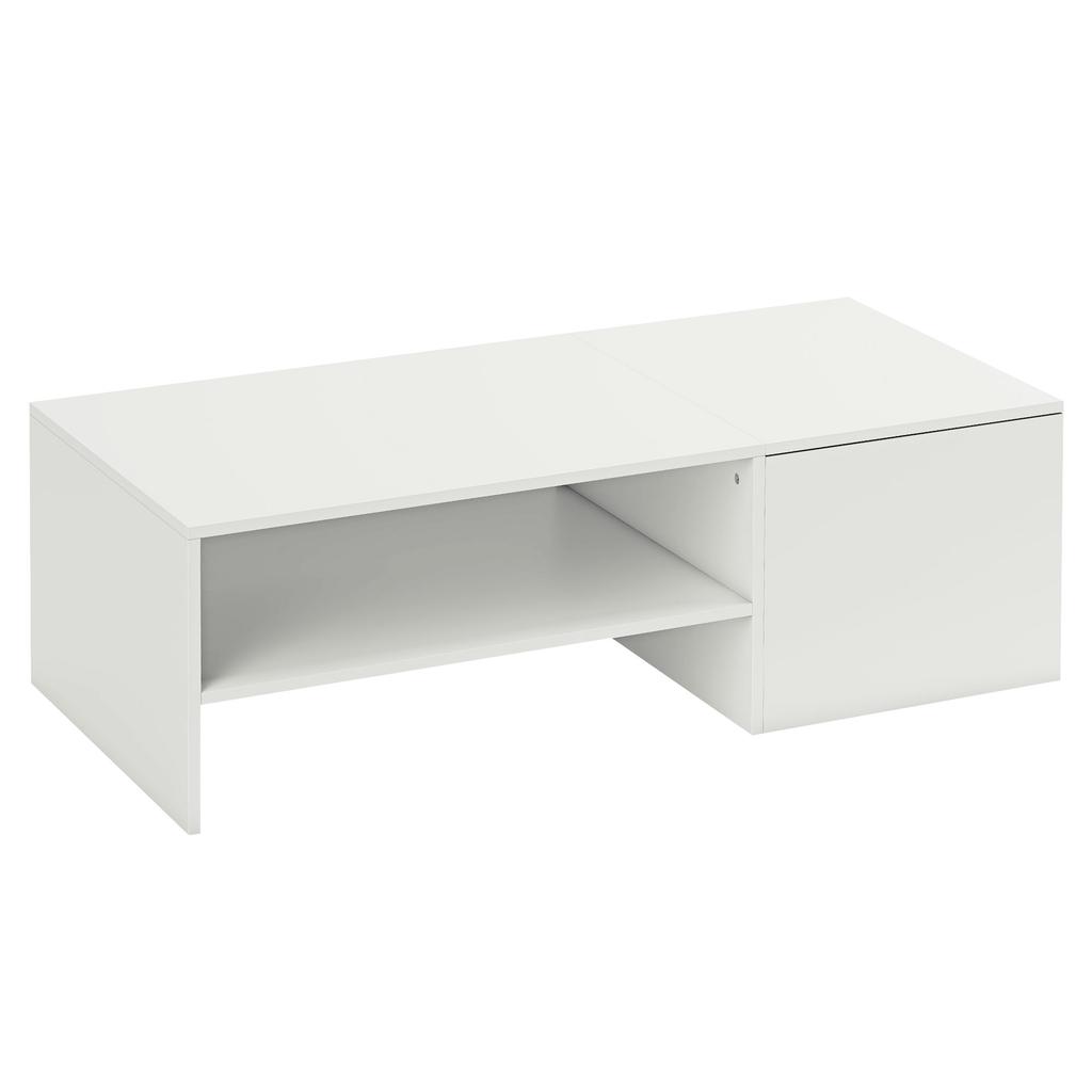 Adjustable Coffee Table, Metal Rails, Particleboard, Foot Pads, White