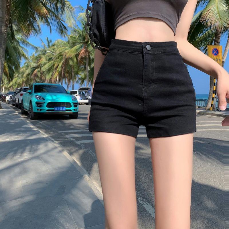 Schwarze High-Waist Stretch-Denim-Shorts für Damen 2025 - Schlankmachende Hotpants für Frühling/Sommer