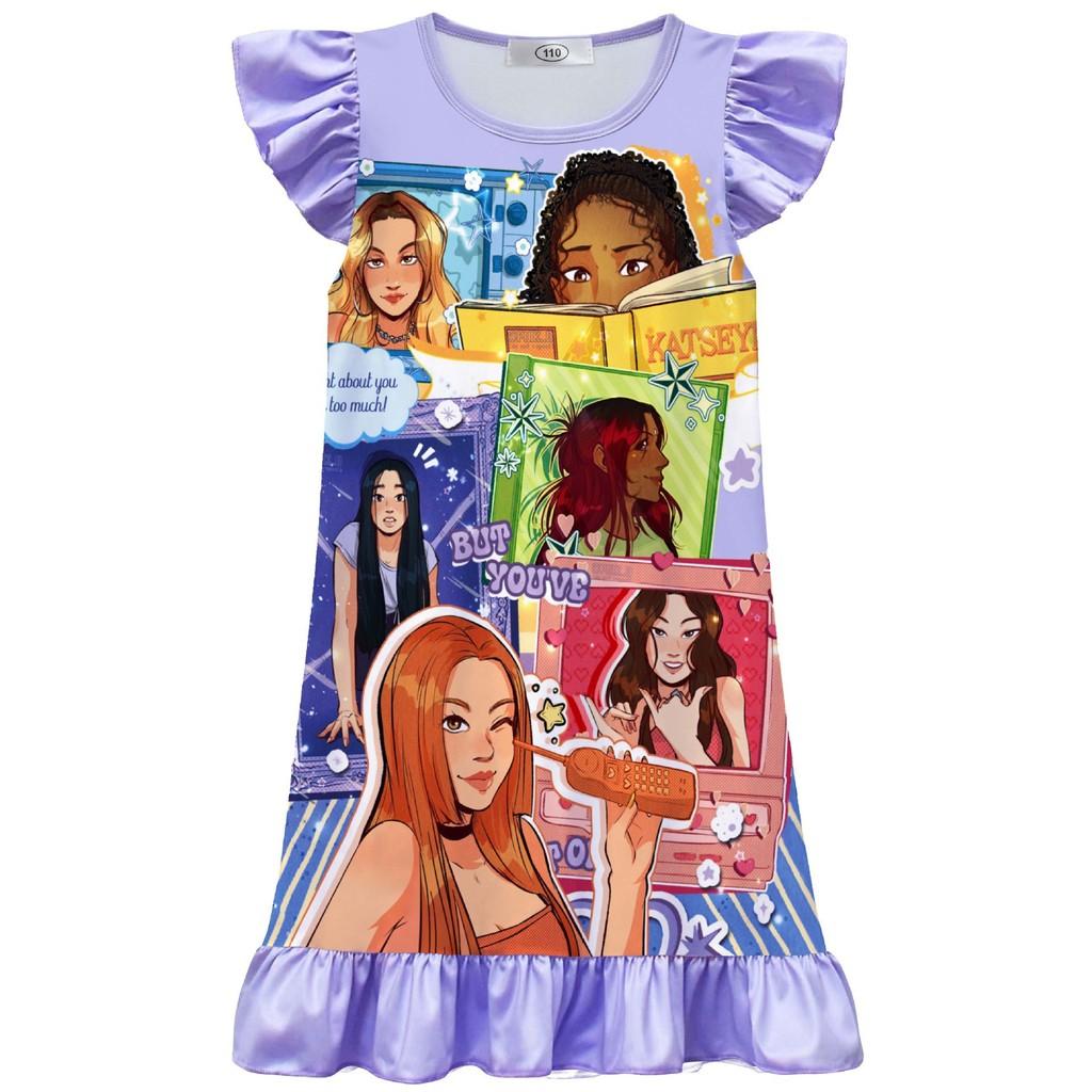 82616 Ruffle Print Kids Girls KATSEYE Casual Dress 110cm фиолетовый