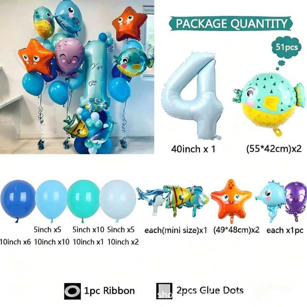 Zestaw Cyfrowych Balonów z Folii Aluminiowej o Motywie Morskim do Dekoracji Pierwszych Urodzin Dziecka