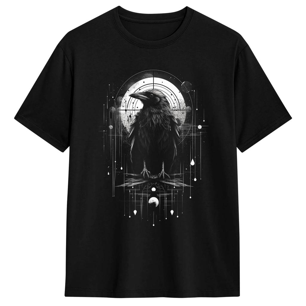 Men Black Gothic Raven Skull Red Moon Graphic Black Crow T Shirt Cotton Clothes Novelty Short Sleeve Round Collar Tee Shirt