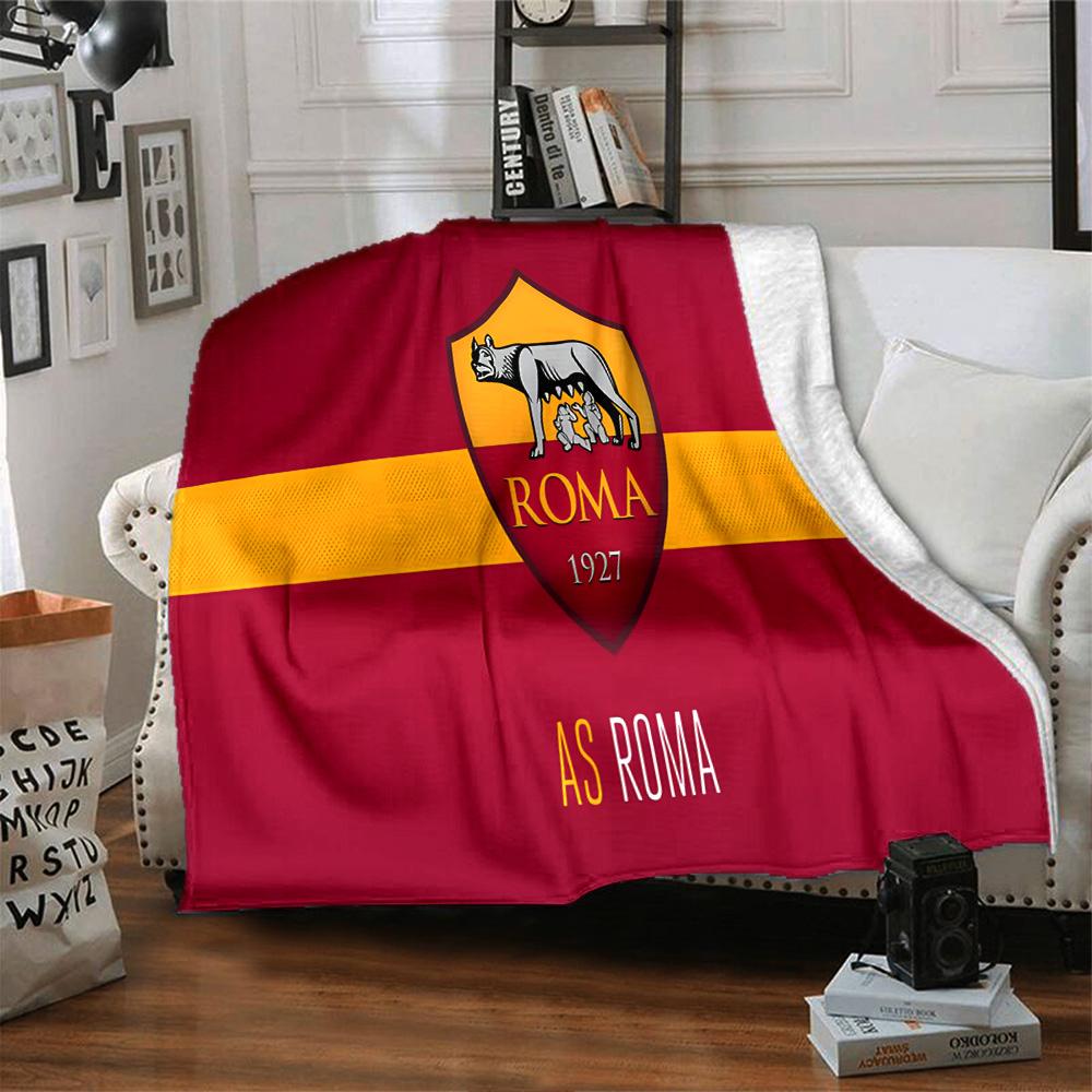 Coperta in Flanella con Emblema AS Roma, Morbido Poliestere, Design Moderno, Per Tutte le Stagioni, per Campeggio, Viaggi, Regali per Feste o Compleanni