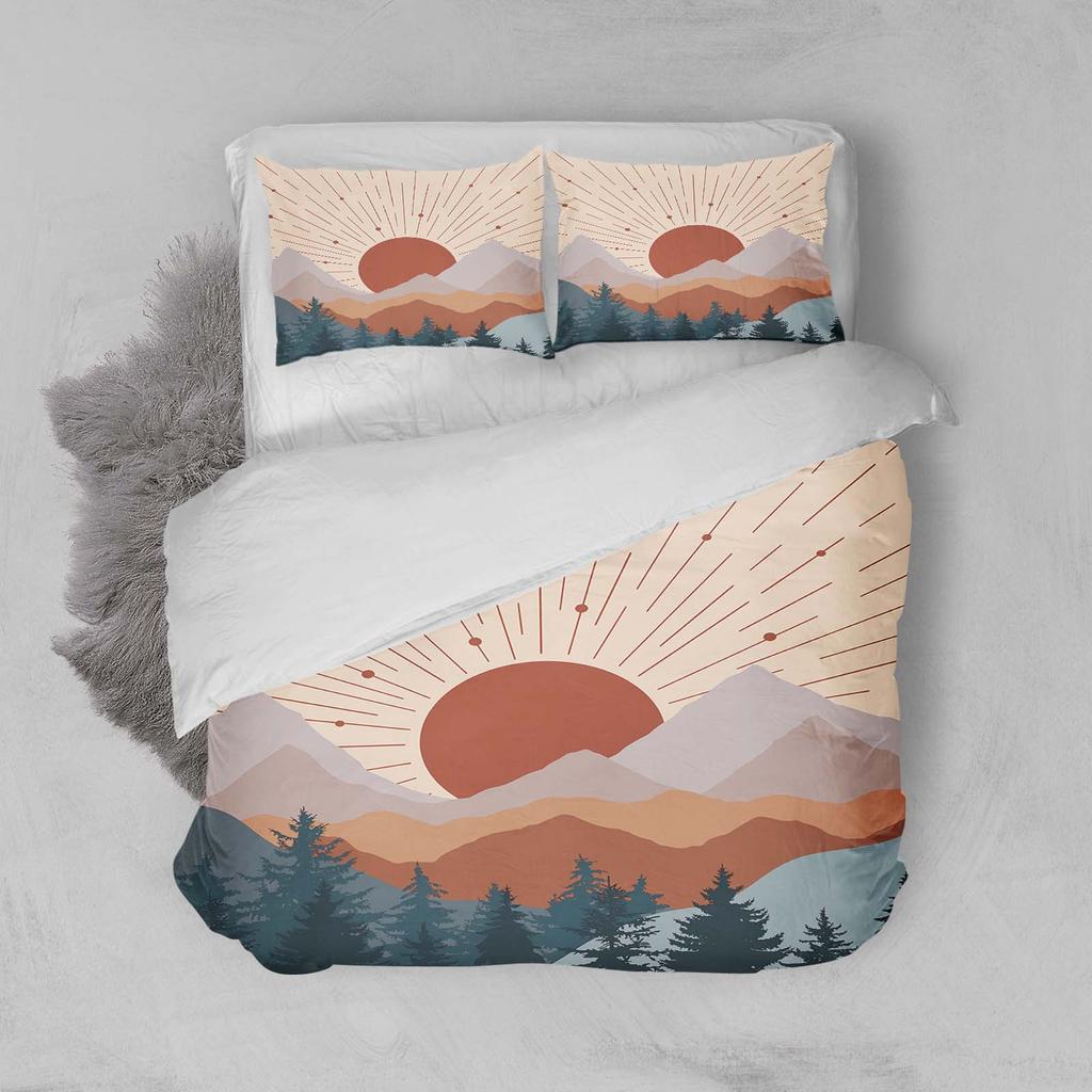 Green Plants Flamingos Anime Bedding Set Duvet Coverpolyester Suitable For Children And Adults 3-Piece Set