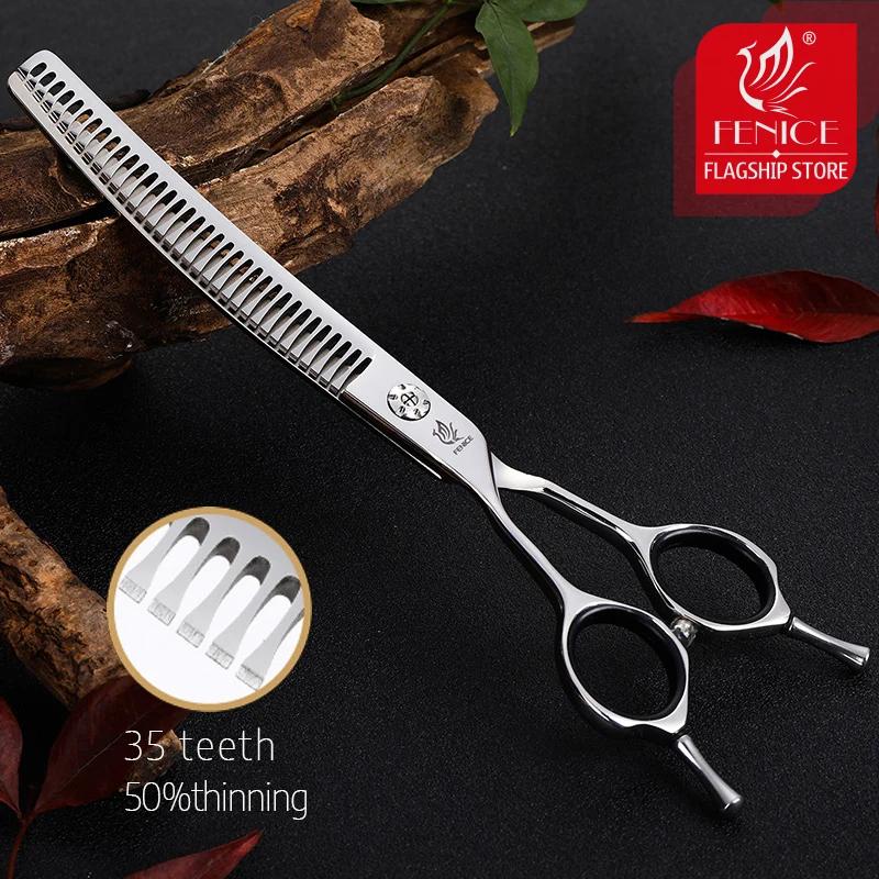 Fenice 7.0 Inch Left Handed Professional Dog Grooming Scissors Curved Thinning Dog Puppy Shears Pets Supplies Groomer Tools