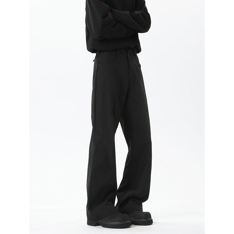 51 Hip-Hop Trendy Vintage-Style Solid Color Straight-Leg Long Pants for Men, Winter American-Style Loose Drape Versatile Fleece-Lined Casual Pants