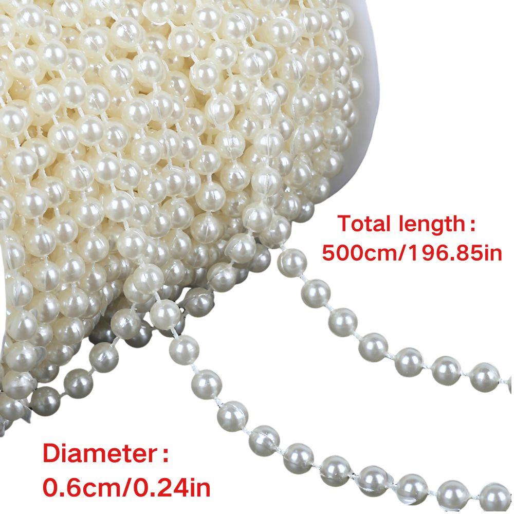 5 Meters Round Pearl Bead Chain, Diameter 0.4/0.5/0.6cm White Pearl Strands for DIY Jewelry Making, Wedding Party Decor YMY