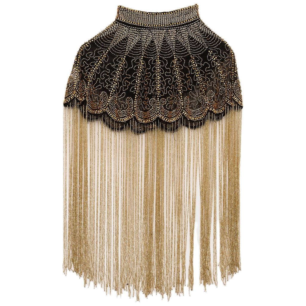Women 20s Flapper Long Fringed Shawl Sequin Beaded Tassel Evening Cape Wrap for Wedding Reception Special Events
