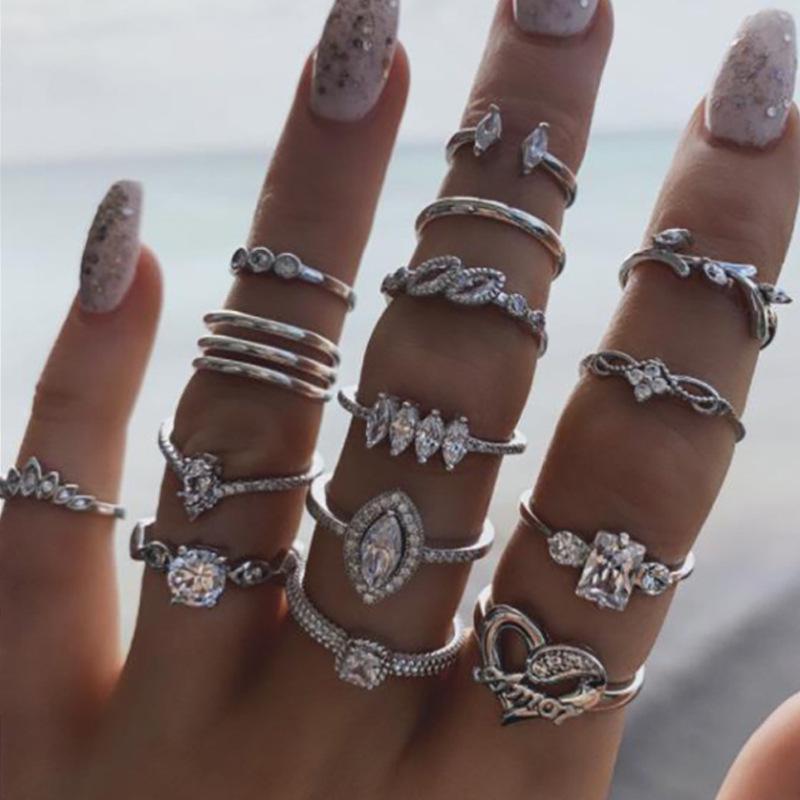 Bohemian European & American Women's 15-Piece Ring Set