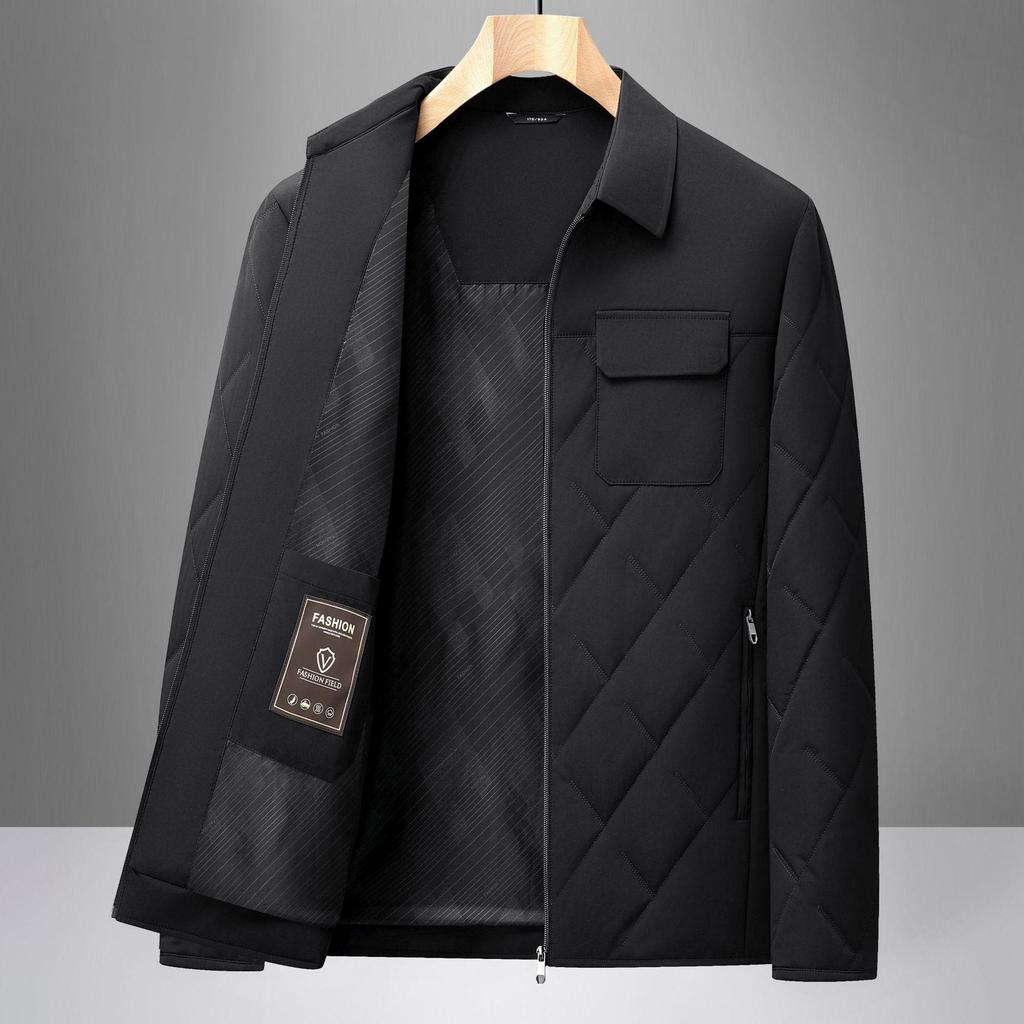 Men's Autumn/Winter Cotton Lapel Jacket - Casual, Warm, Loose Fit for Middle-Aged & Elderly