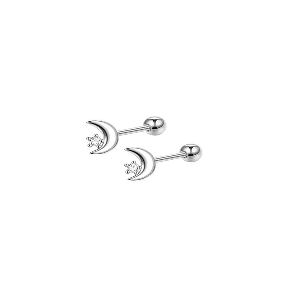 2pcs Hypoallergenic Stainless Steel Cartilage Stud Earrings,Eye Flame Moon Barbell Back Stud Cubic Zirconia Piercing Jewelry