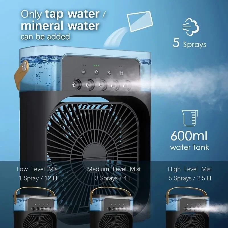 Portable Fan Air Conditioners Mini Evaporative Cooler USB Electric Fan LED Night Light Water Mist Fun 3 In 1 Humidifie For Home
