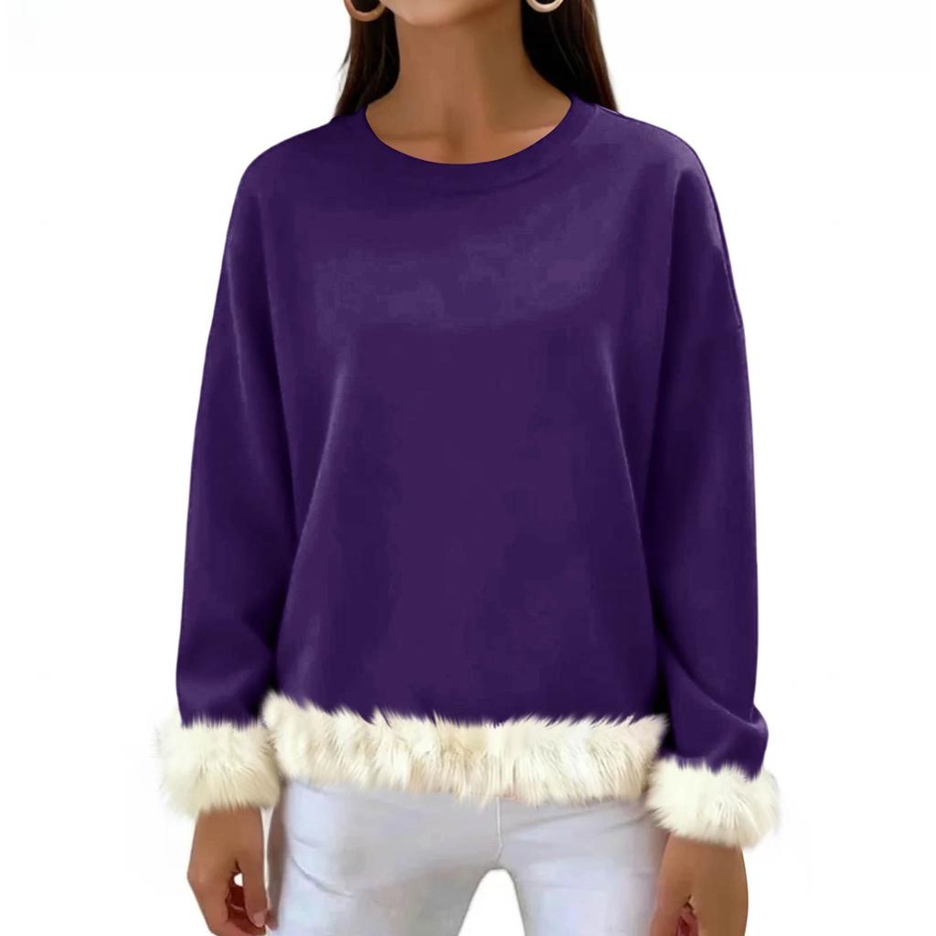 Women's Casual Round Neck Long Sleeve Sweatshirt Solid Color Sweatshirt