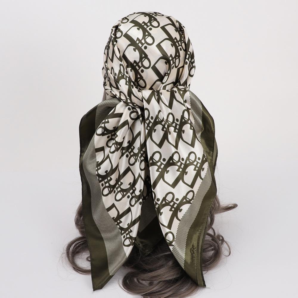 90x90CM Imitation Silk Square Scarf – Women's Striped Color Block Shawl, European & American Style