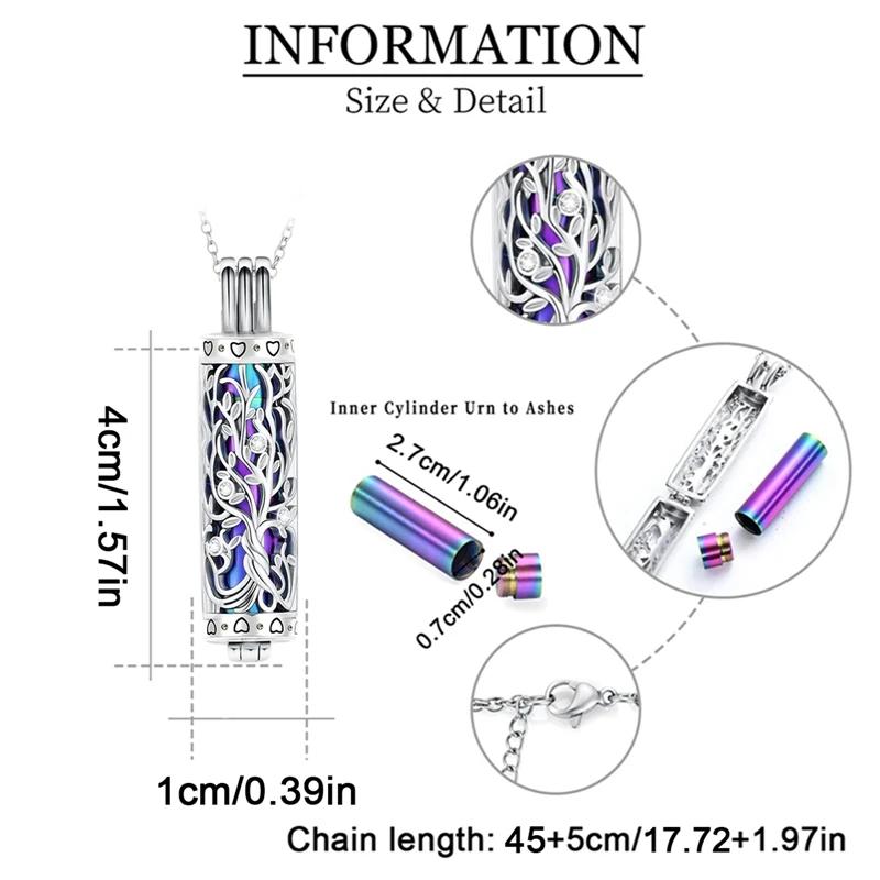 Cylinder Cremation Jewelry Tree of Life Urn Ashes Necklace for Women Men Vial Cremation Ash Pendant Memorial Jewelry