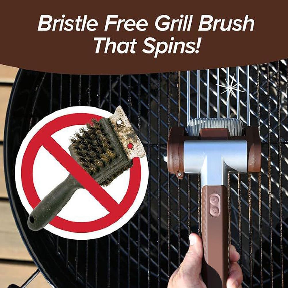 Electric Grill Brush Barbecue Roller Grill Brush with LED Light Stainless Steel Bristle-Free Cleaning Brush BBQ Accessories