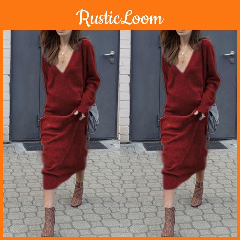 Elegant Woman Fashion V-neck Long Sleeve Winter Sweater Dress For Stylish Looks