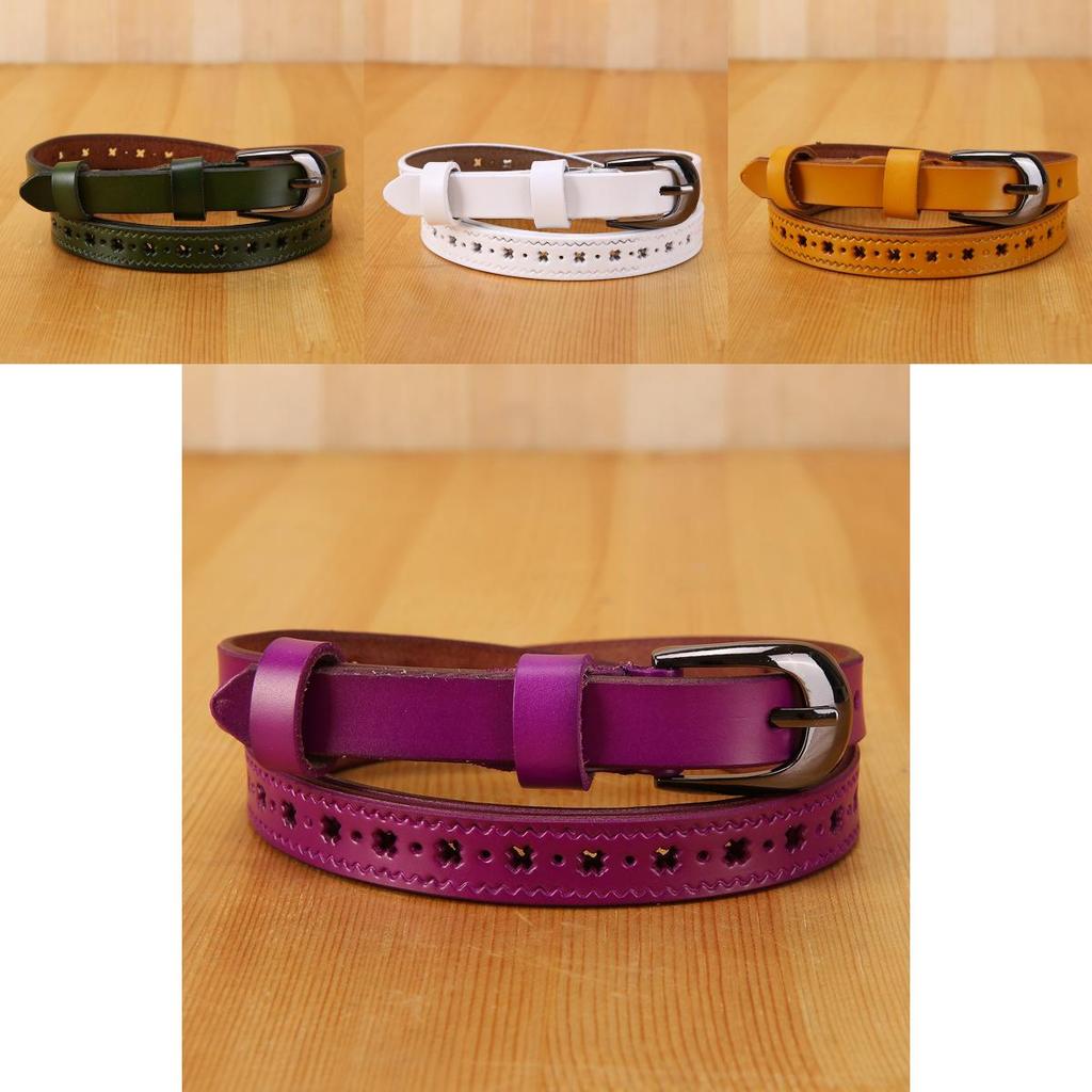 Trendy Ladies Leather Belt With Hollow Pattern And Metal Buckle For Denim Pants